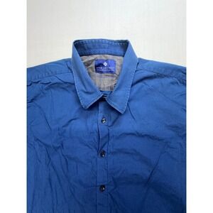 Ryan Seacrest Distinction Men's Blue Short‎ Sleeve Button Up Shirt XL Textured